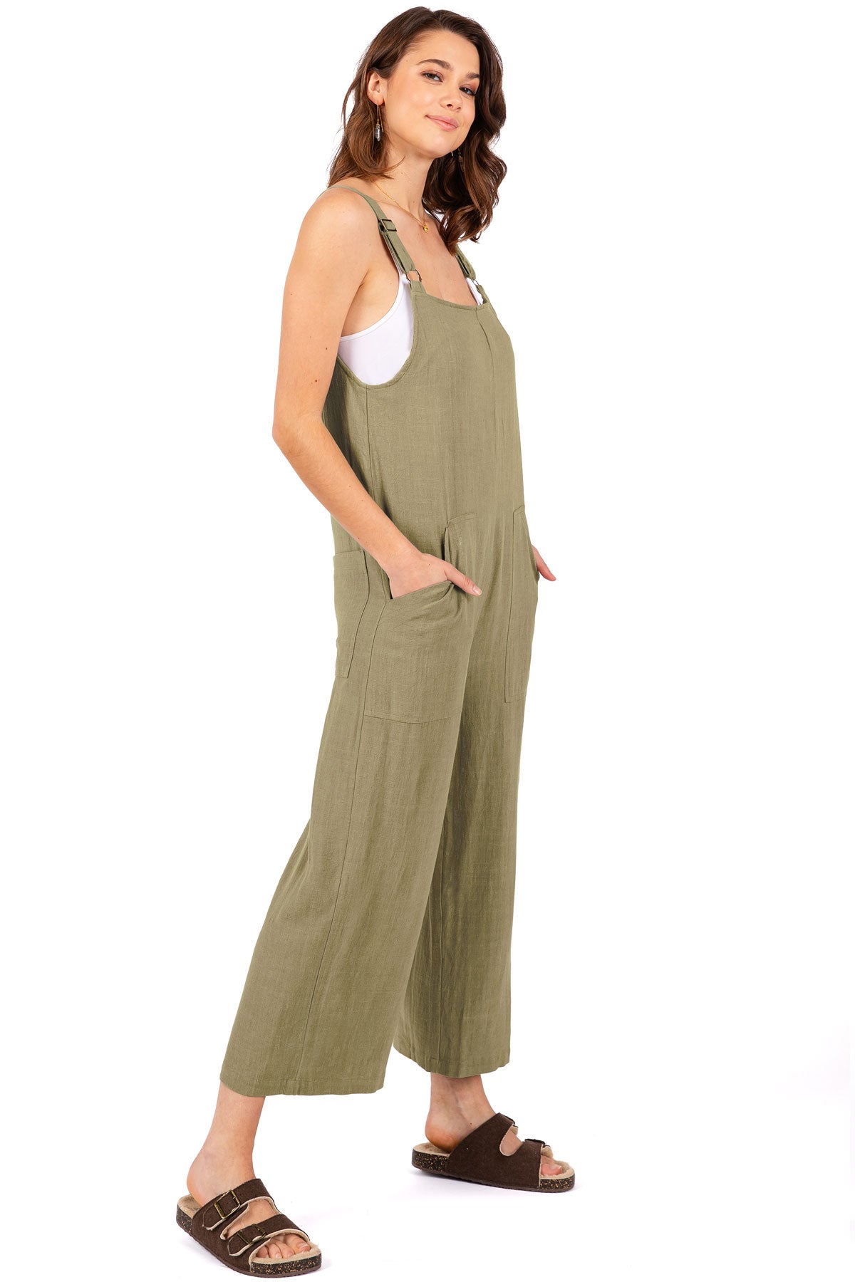 Lana Roux Crop Wide-Leg Linen Jumpsuit - Pink Ice