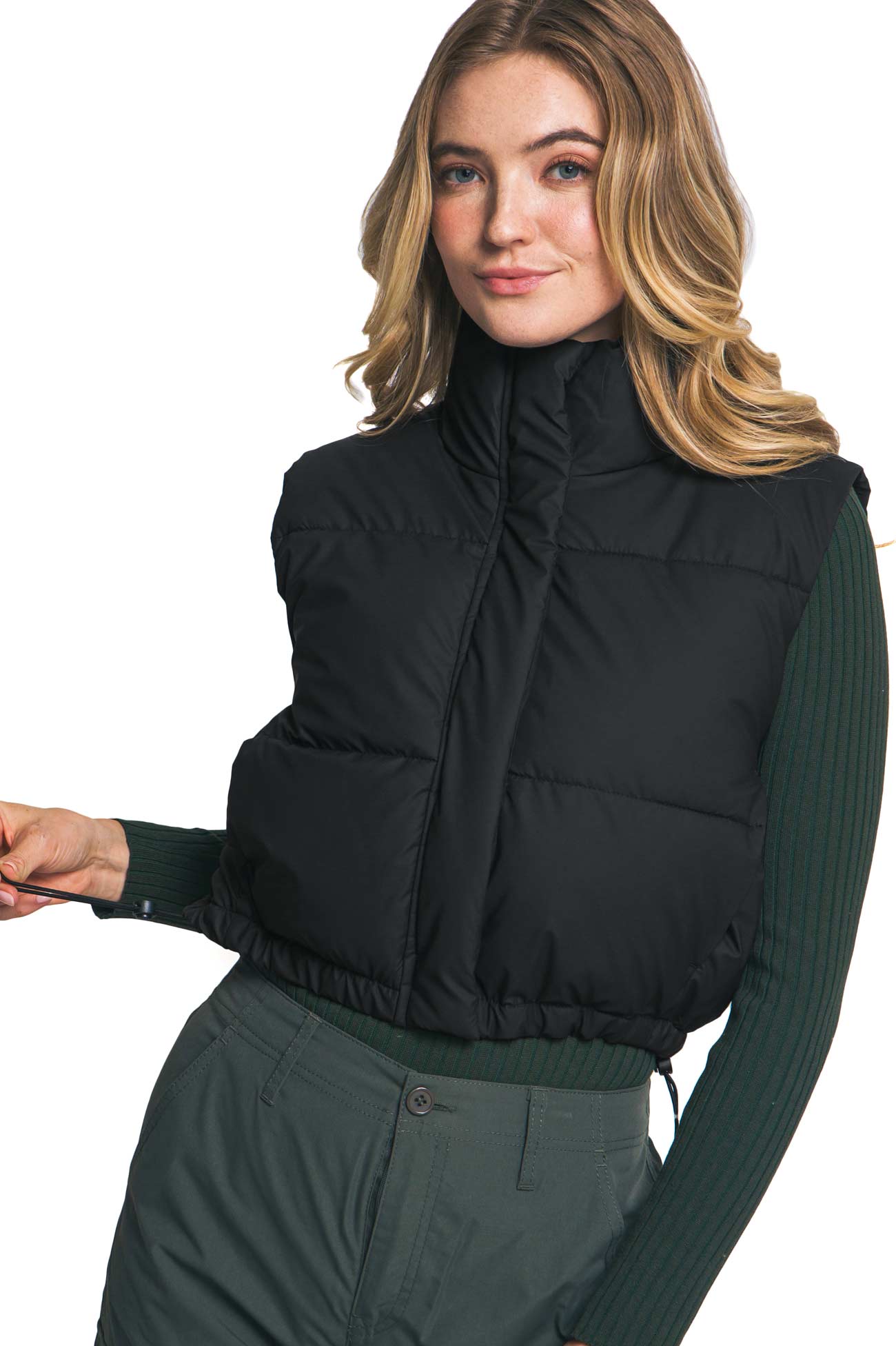 Micro Faux Leather Puffer Vest