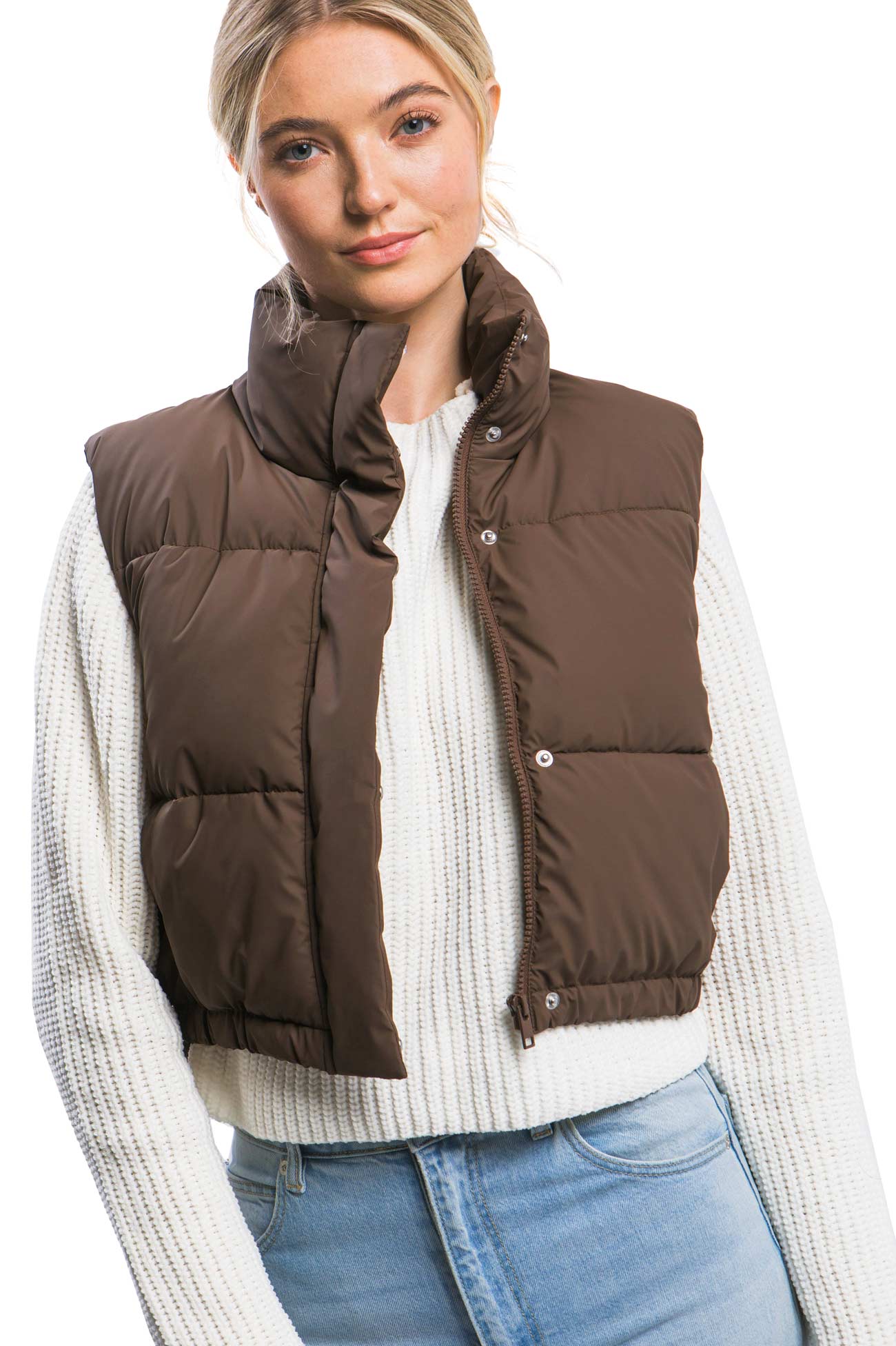 Micro Faux Leather Puffer Vest