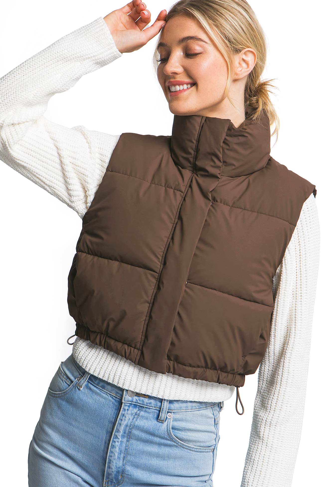 Micro Faux Leather Puffer Vest