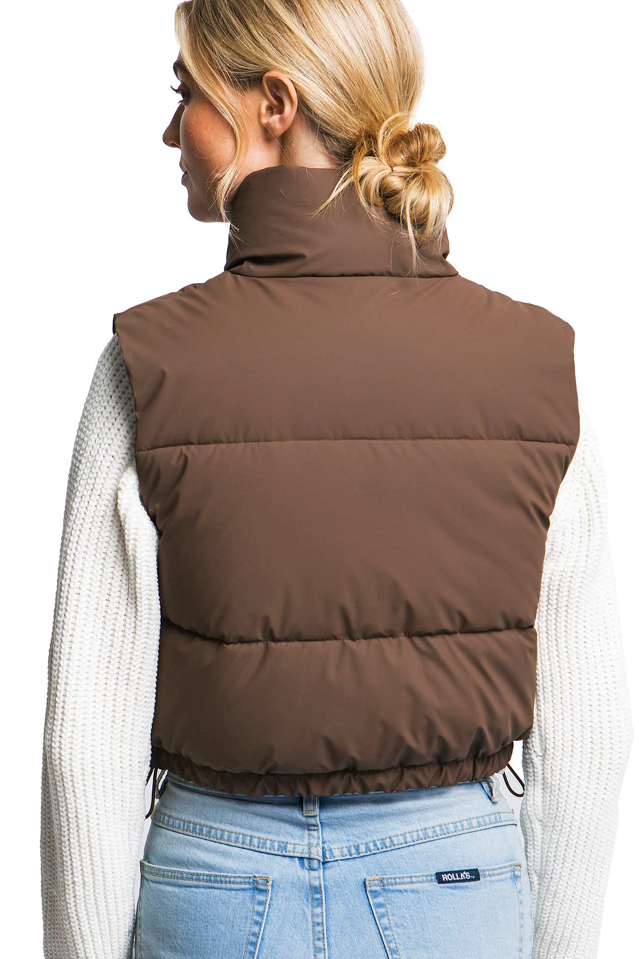 Micro Faux Leather Puffer Vest