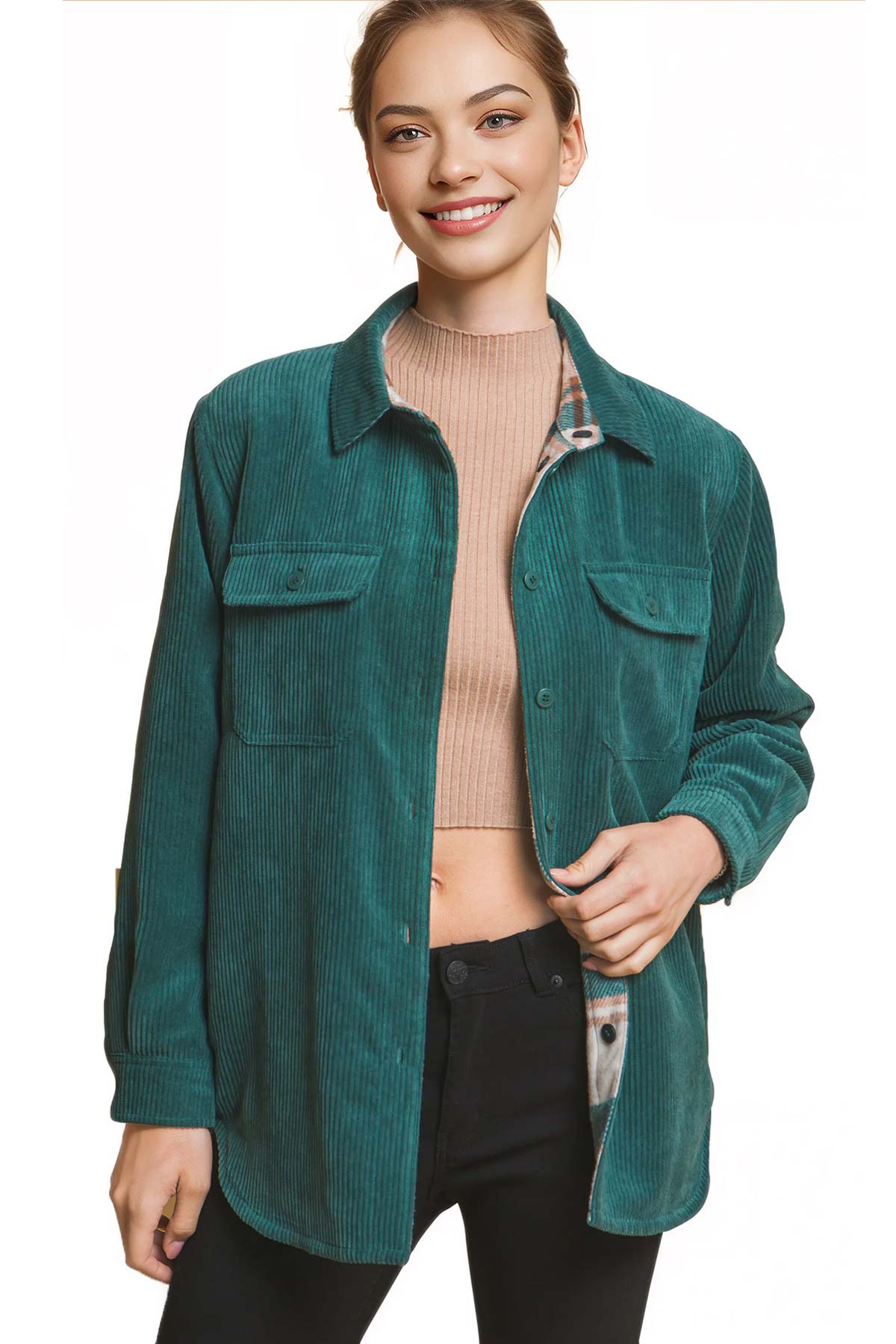 Reversible Plaid-Cord Shacket