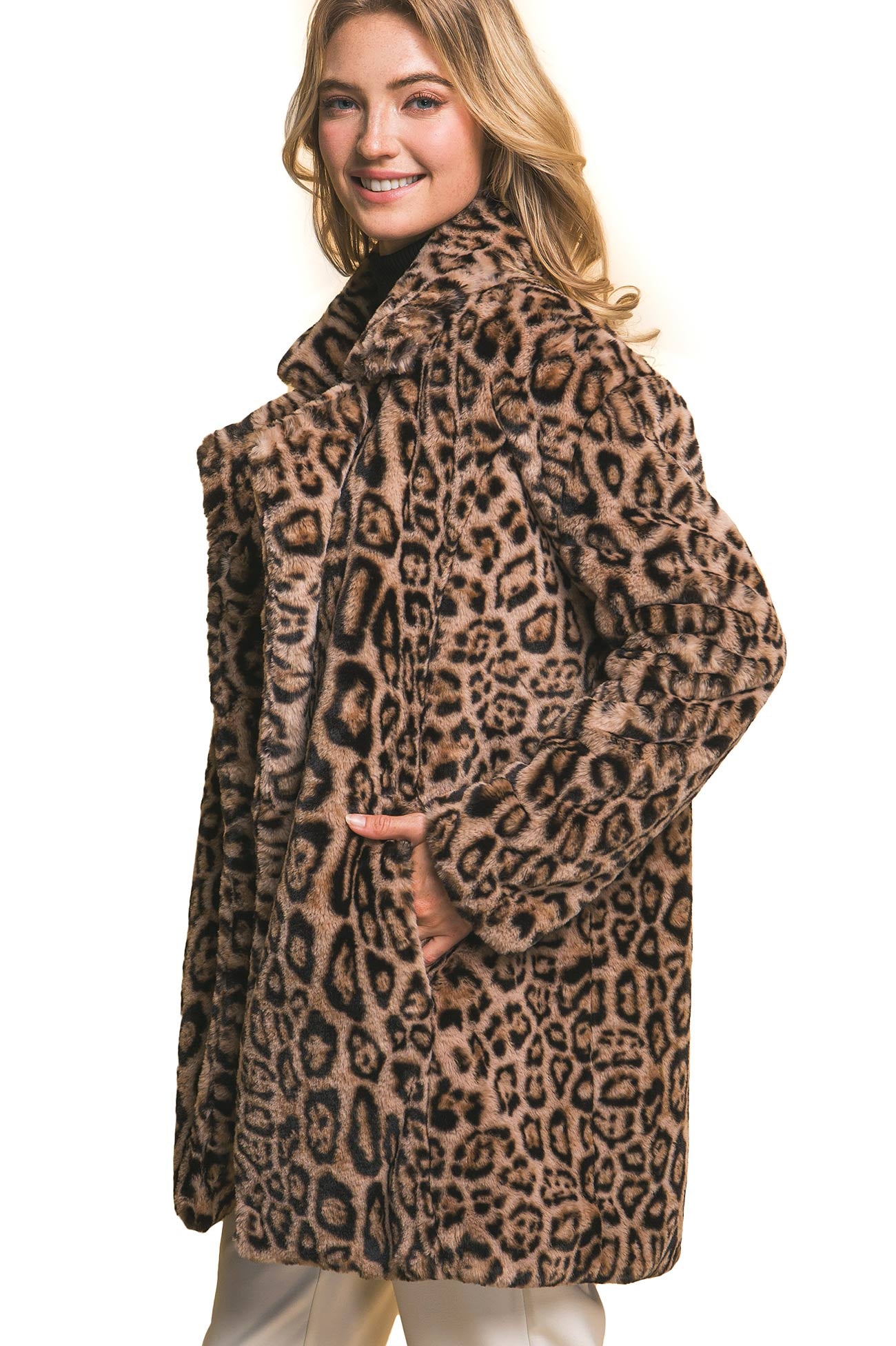 Leopard Faux Fur Coat - Pink Ice