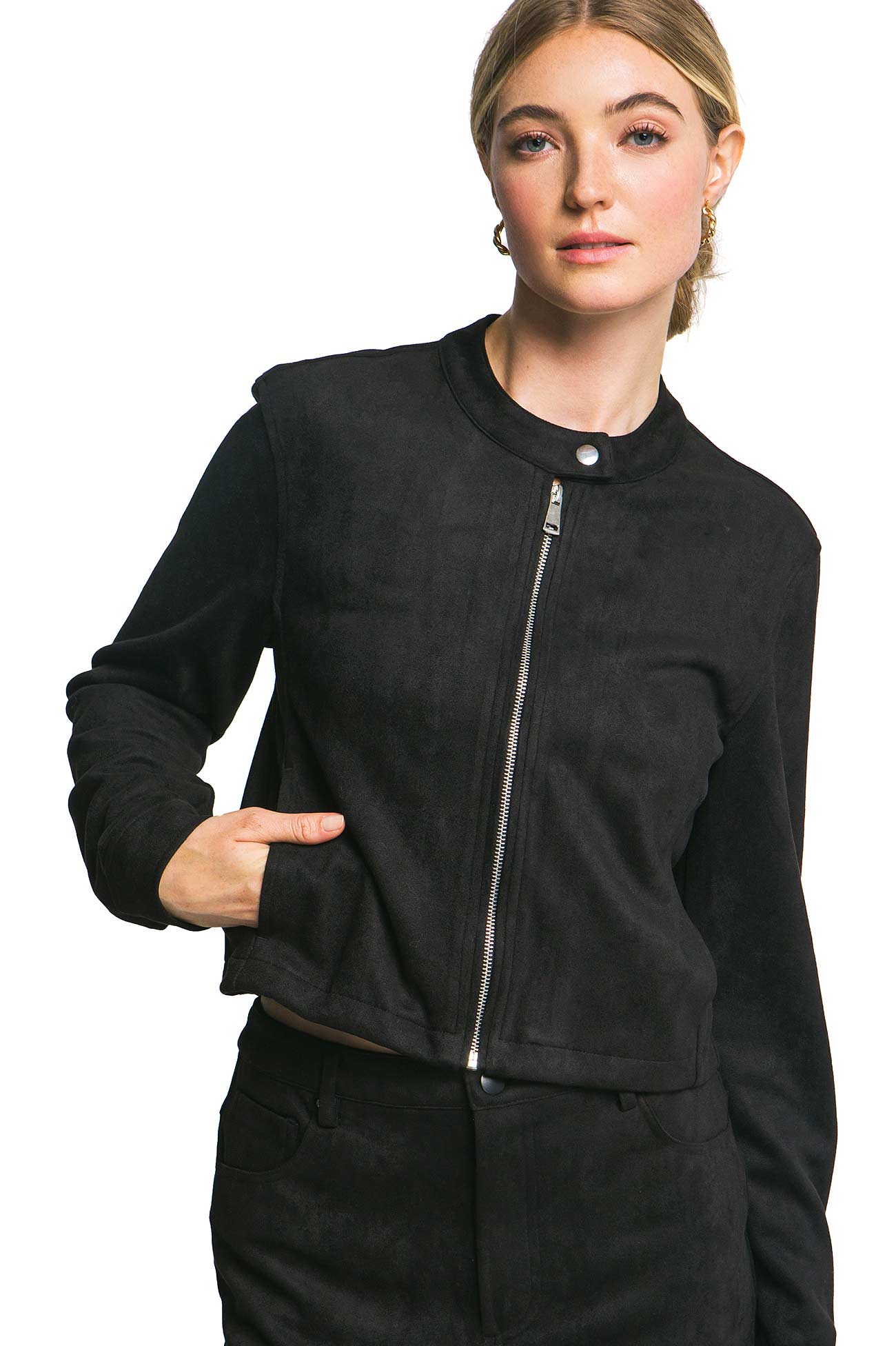 Faux Suede Bomber Jacket