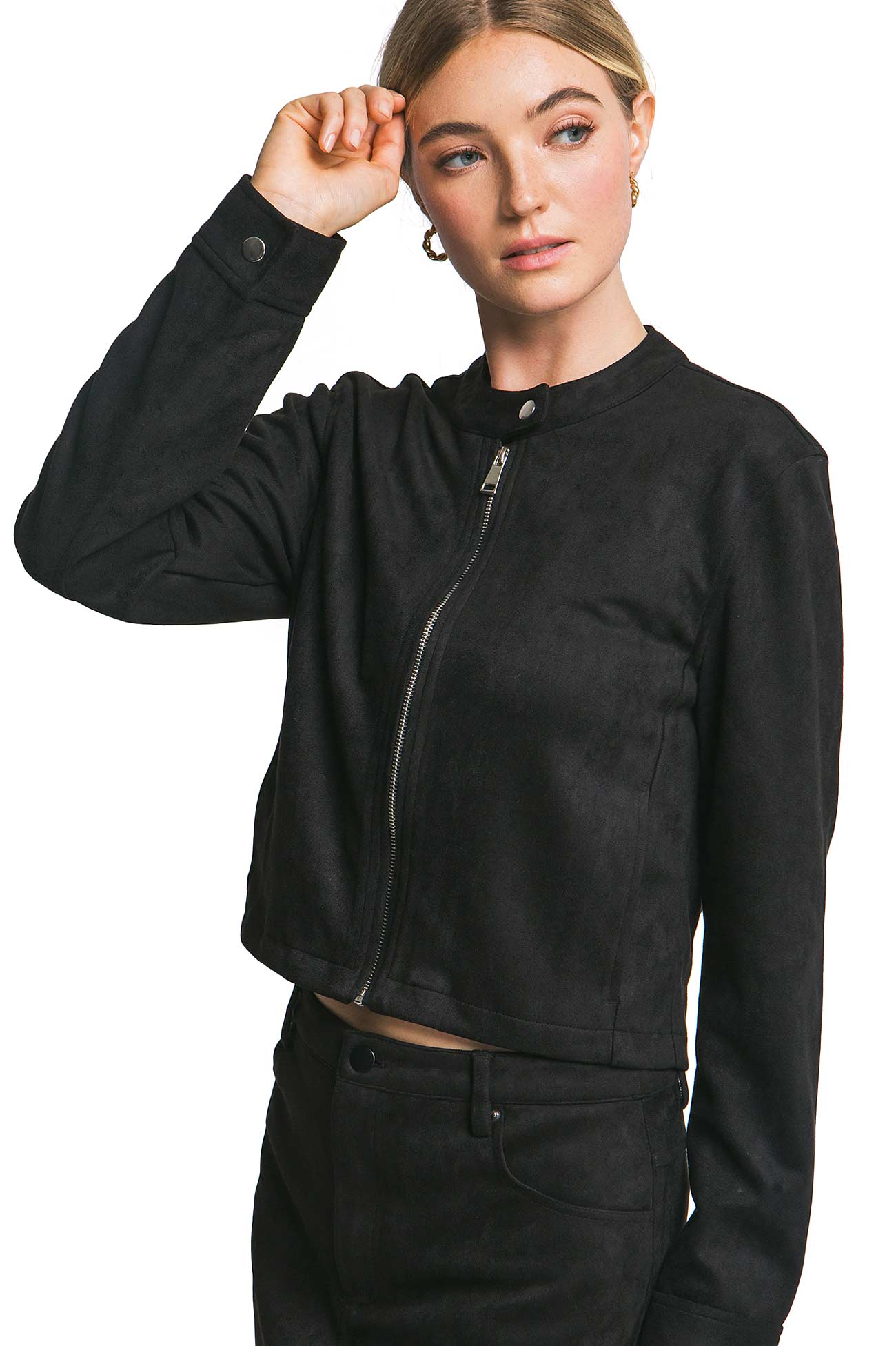 Faux Suede Bomber Jacket