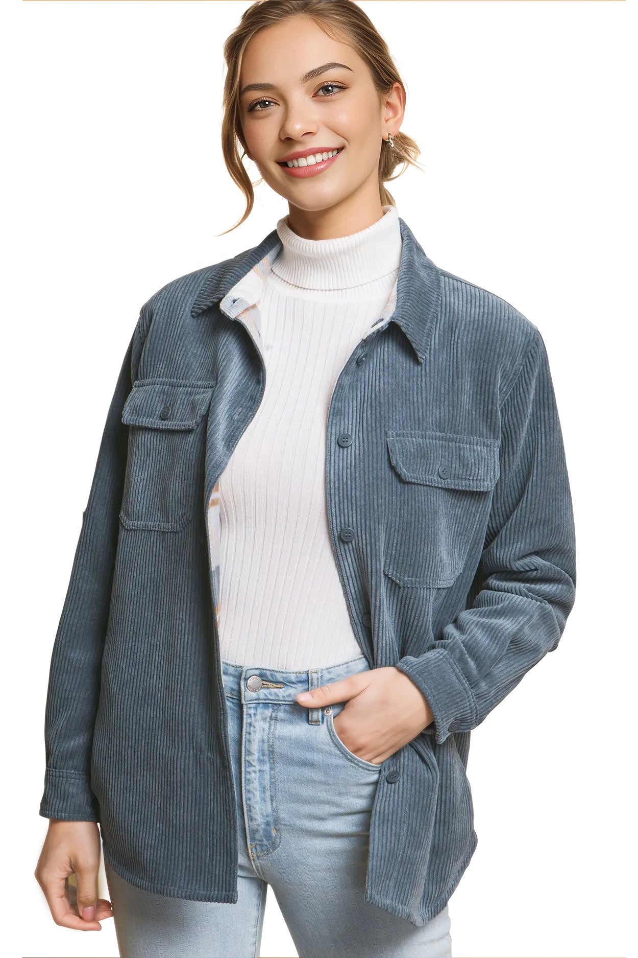 Reversible Plaid-Cord Shacket