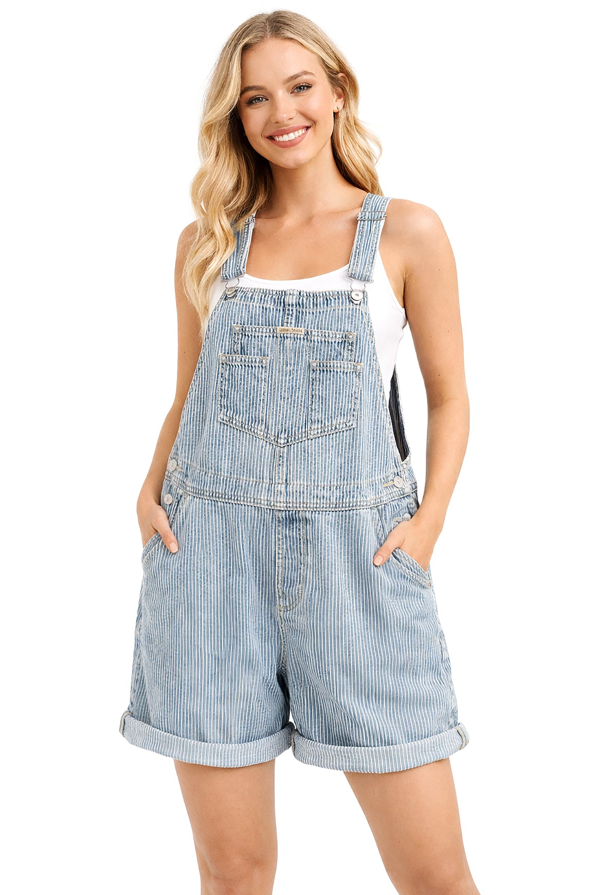 Lana Roux Railroad Boyfriend Short Overalls