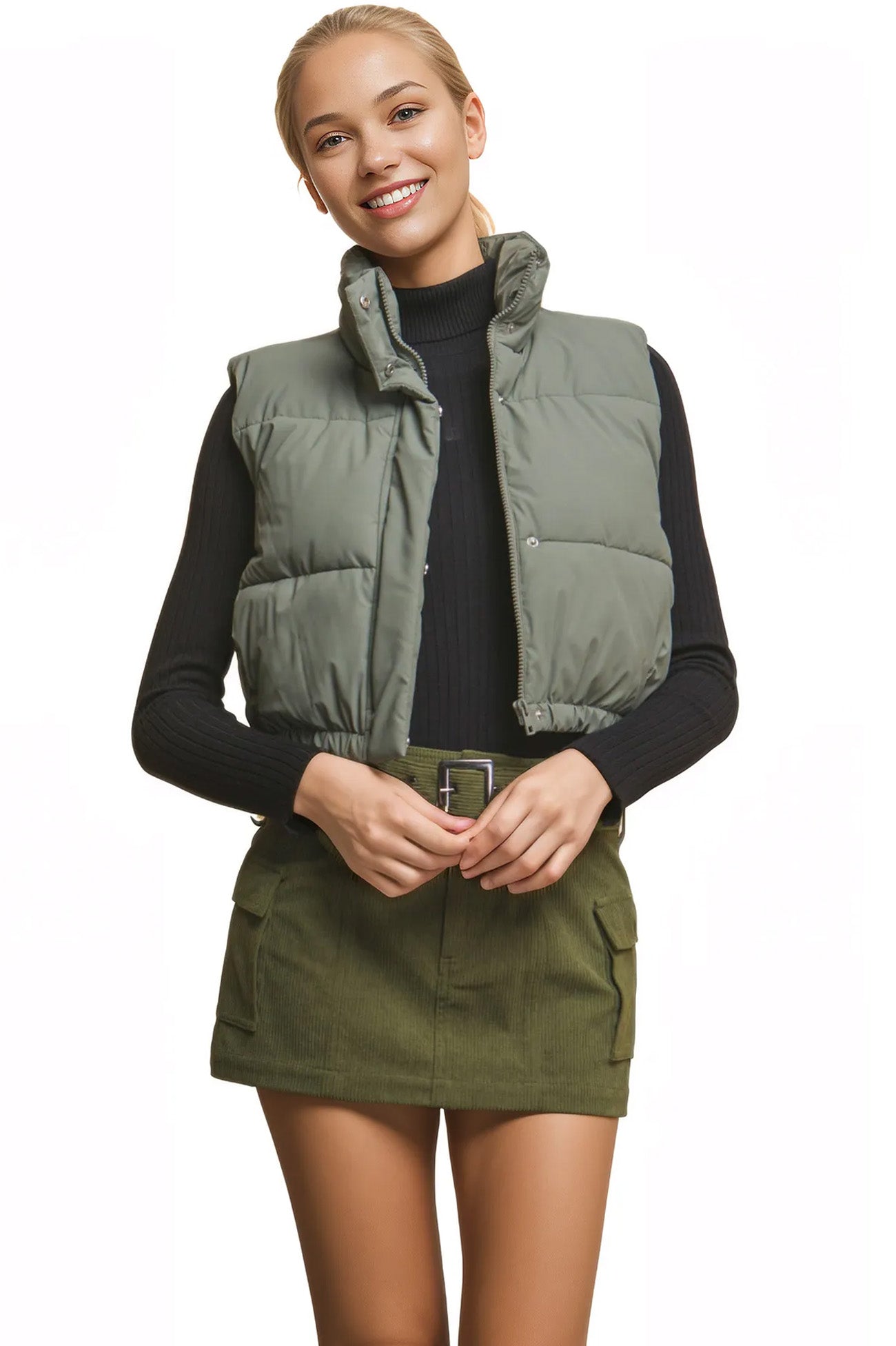 Micro Faux Leather Puffer Vest
