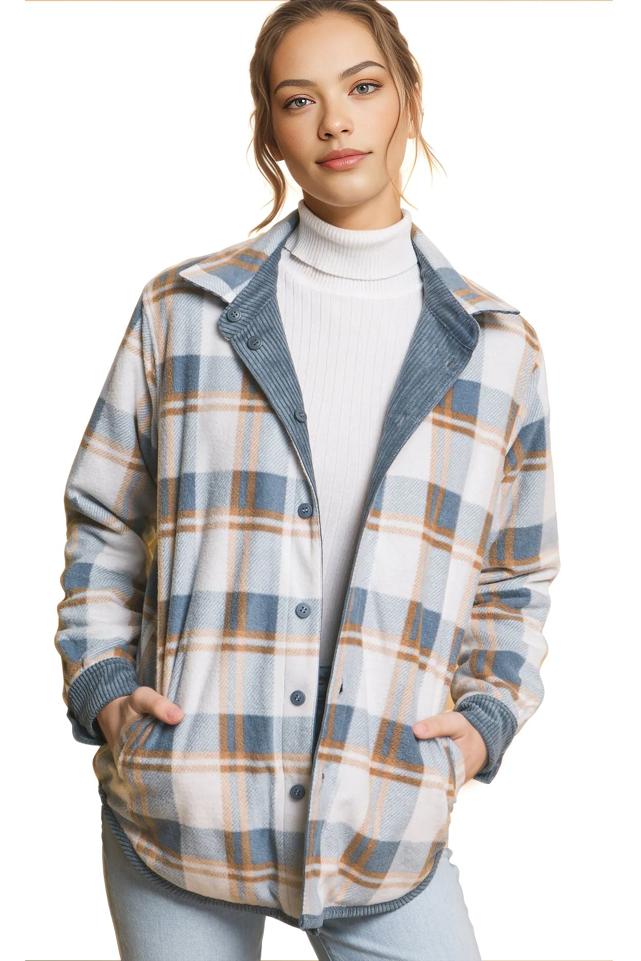 Reversible Plaid-Cord Shacket