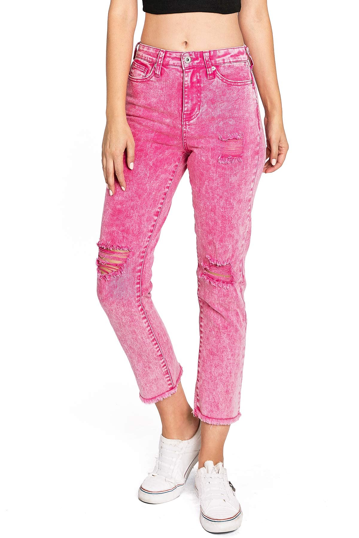 Acid Wash Slim Straight Jeans – Pink Ice - Main Image
