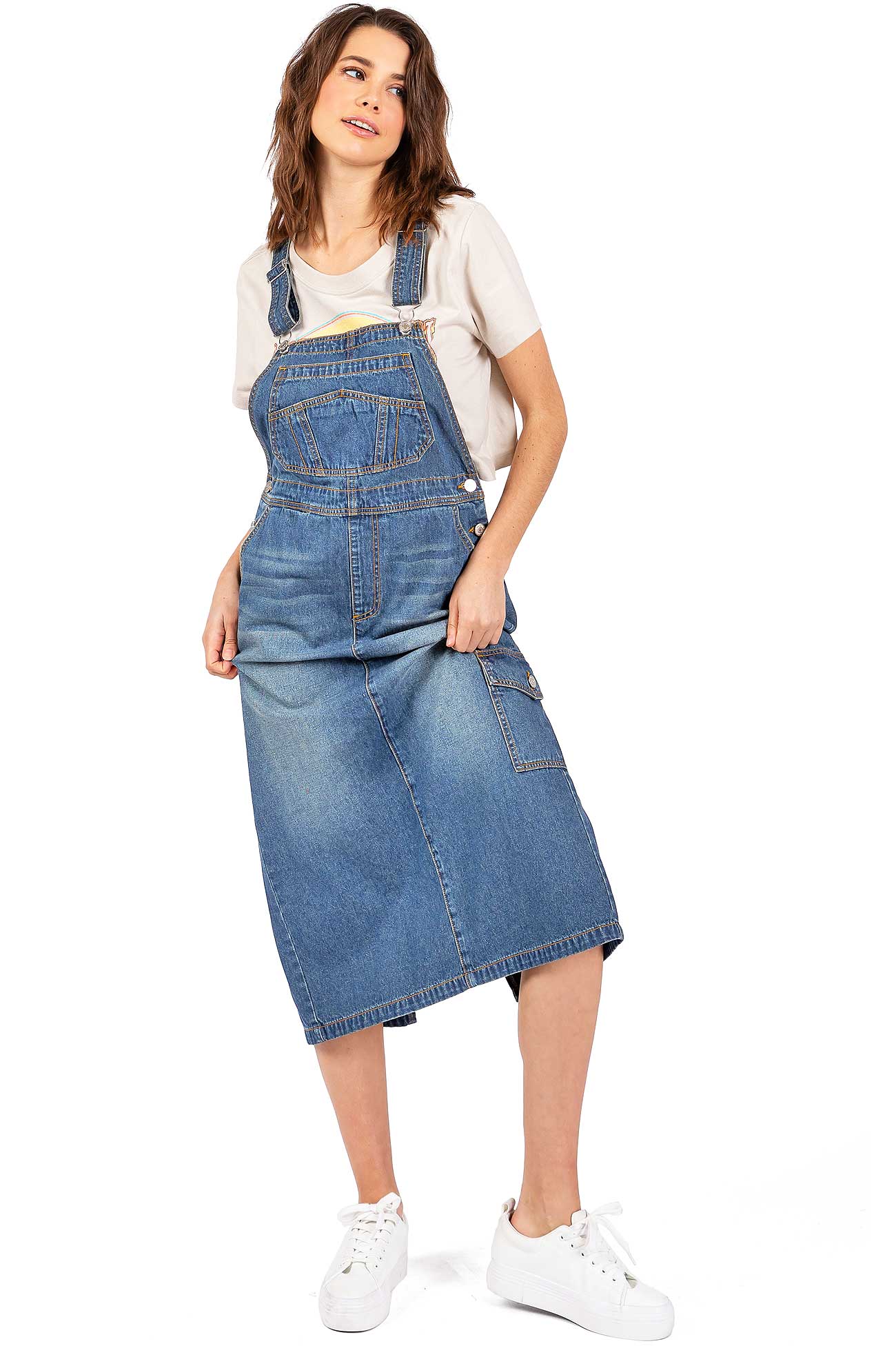 Lana Roux Women's Baggy Maxi Denim Overall Dress Medium Denim / Large Lana Roux Women's Baggy Maxi Denim Overall Dress Medium Denim / Large