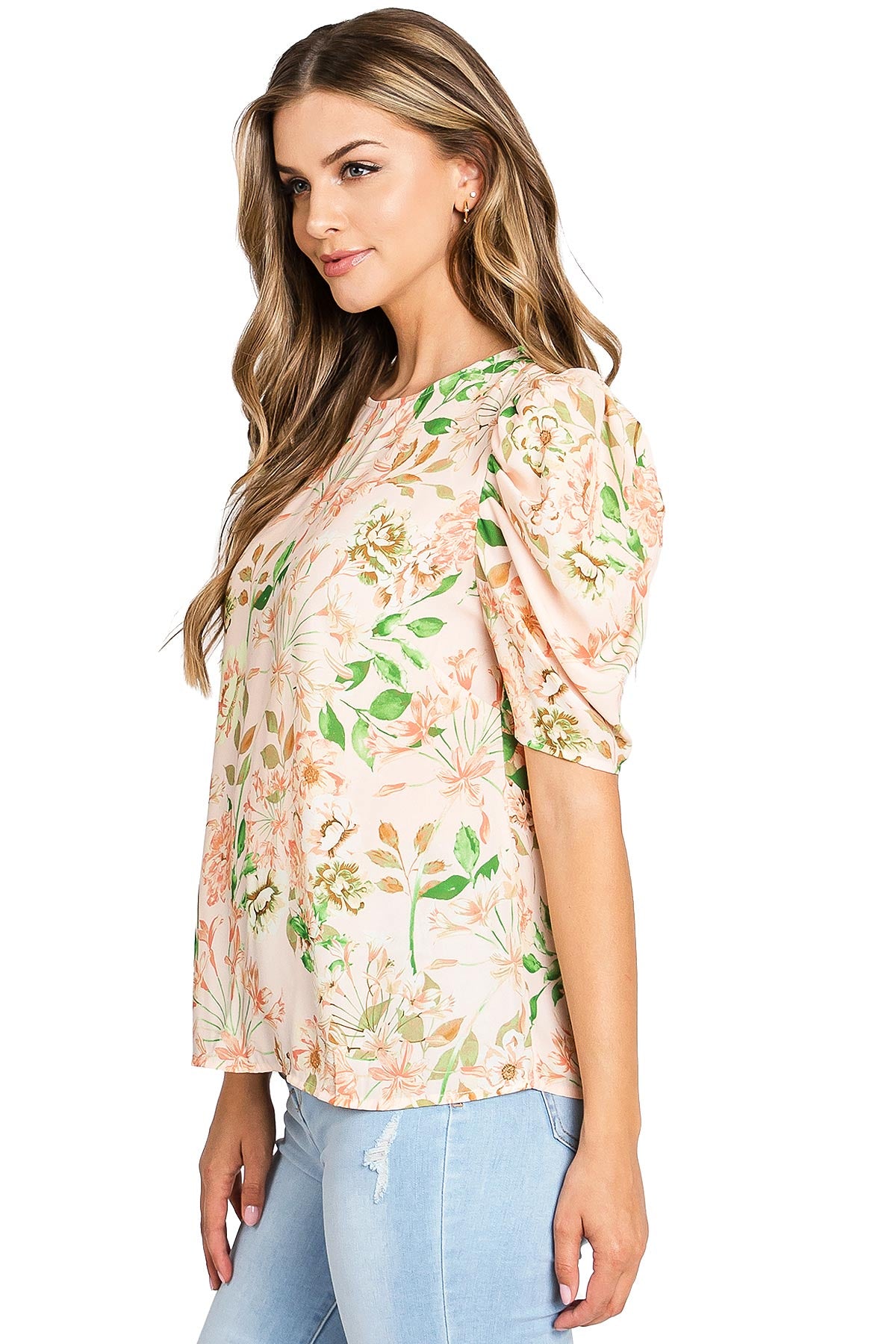 Georgia Puff Sleeve Blouse - Pink Ice