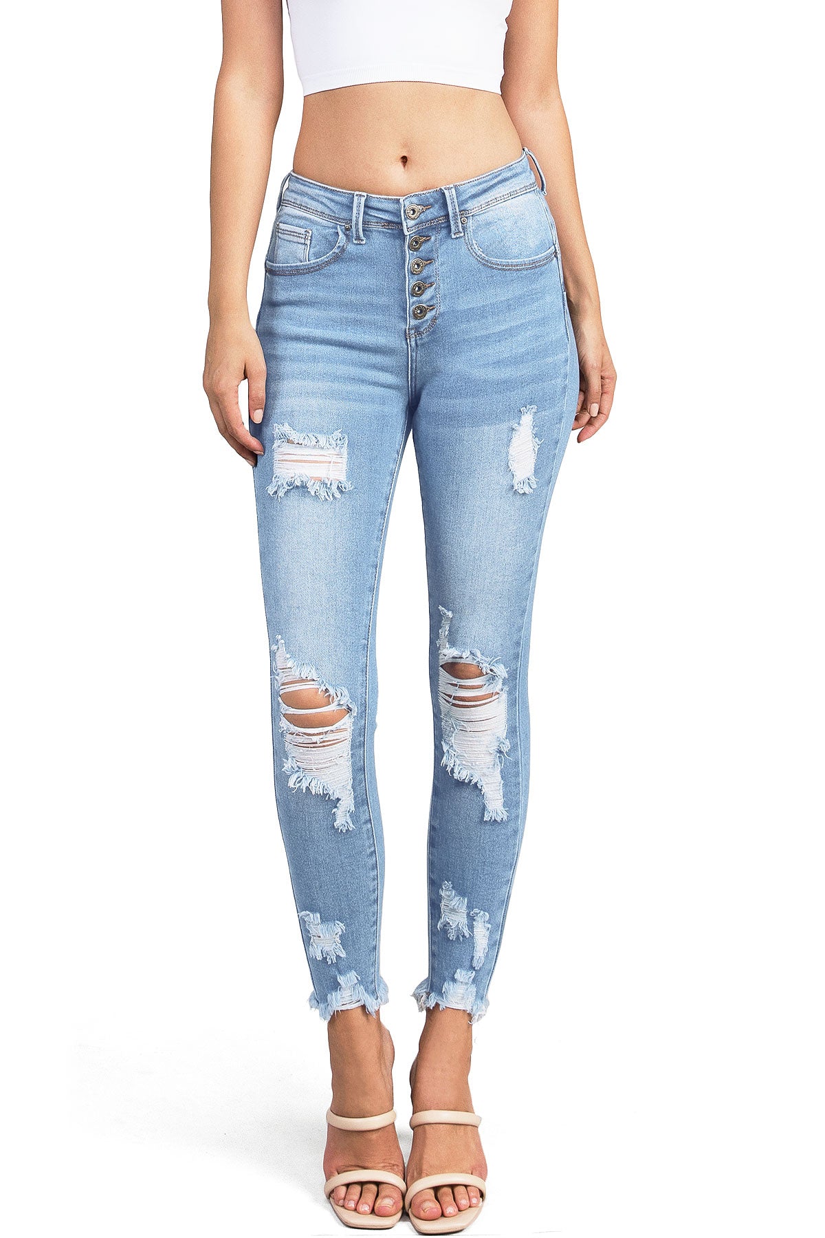 Heavy ripped skinny fashion jeans