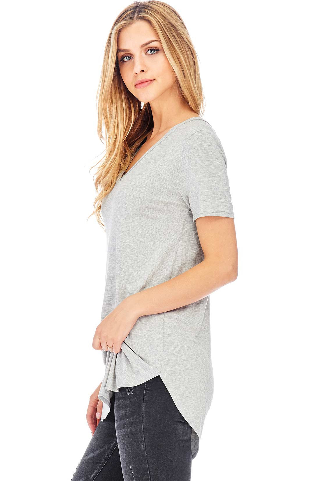 Round Hem V-Neck Tee