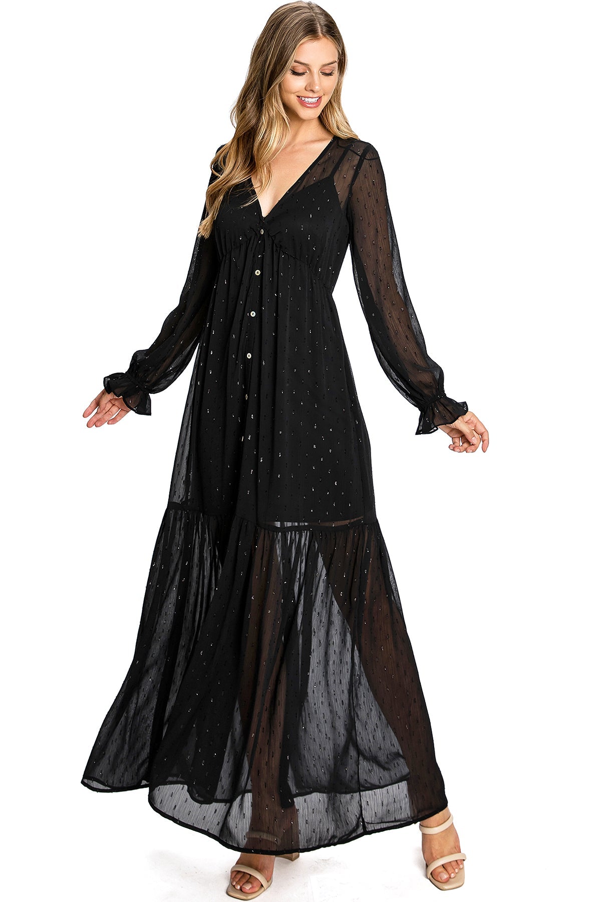 Love Stitch Women's Feminine Floral Shirtdress Maxi Dress (Medium, Black) Love Stitch Women's Feminine Floral Shirtdress Maxi Dress (Medium, Black)