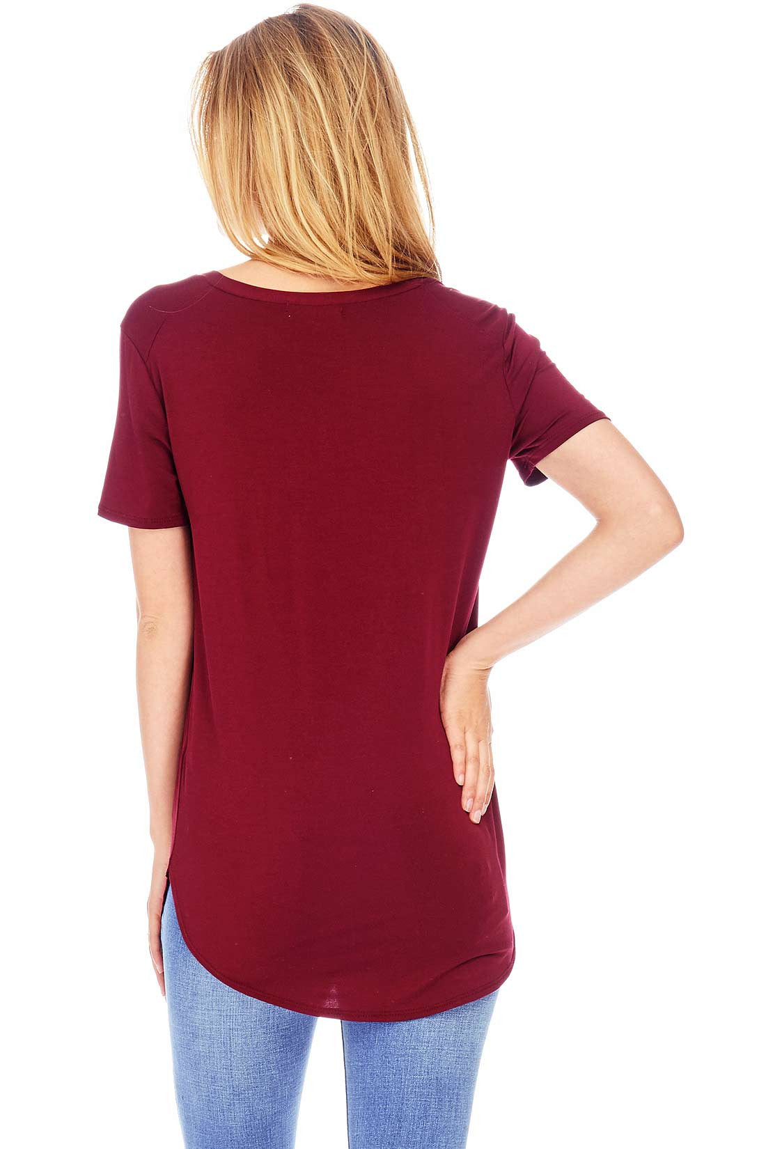 Round Hem V-Neck Tee