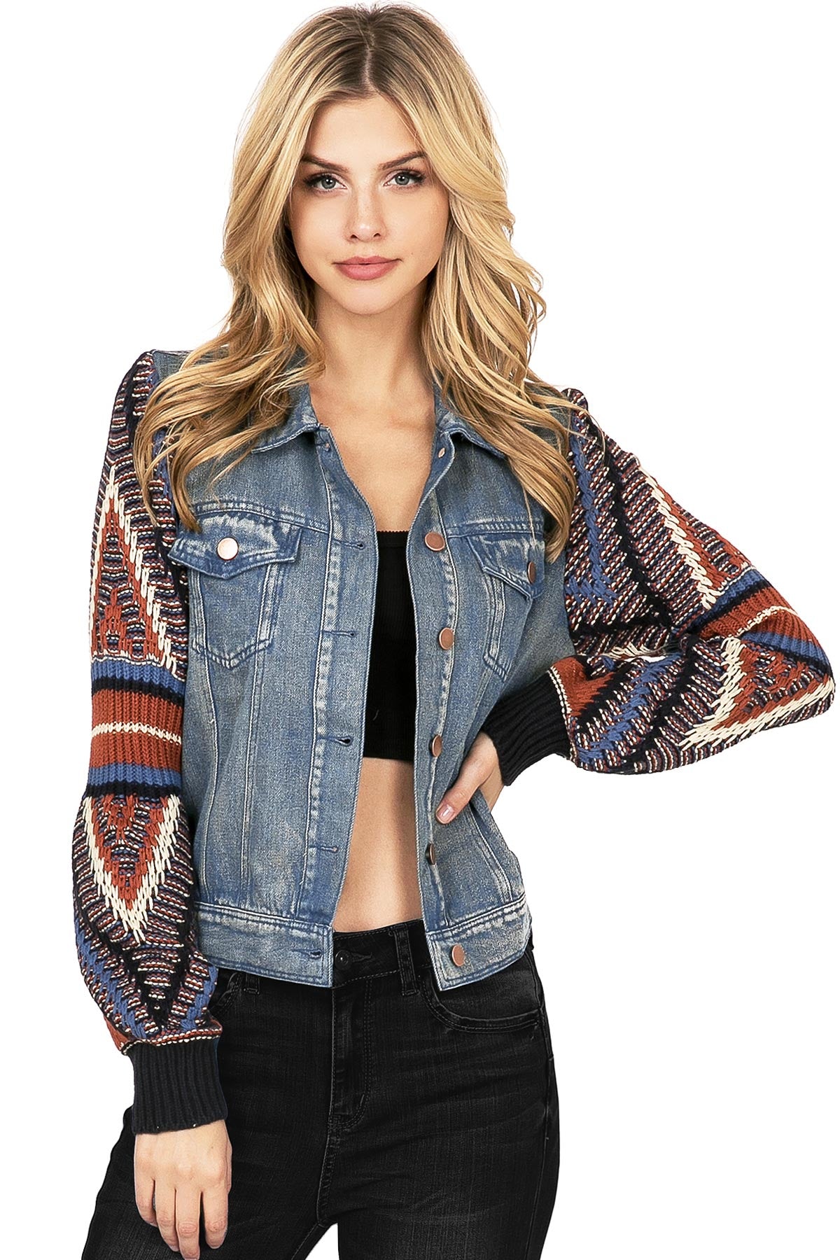 Womens knit cheap denim jacket