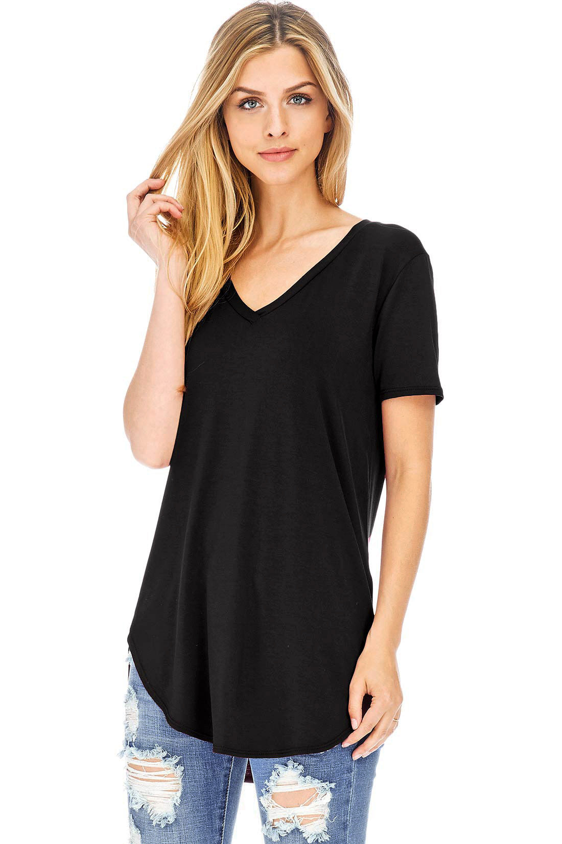 Round Hem V-Neck Tee