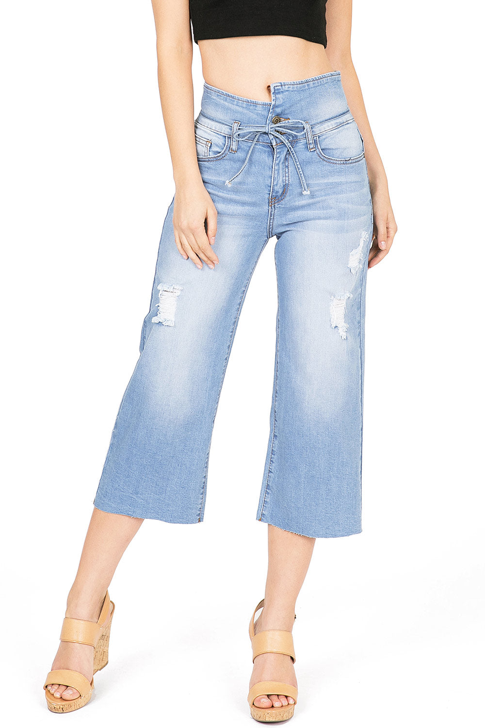 Facade Denim Culottes - Pink Ice