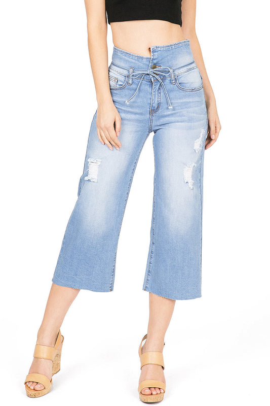 Facade Denim Culottes - Pink Ice