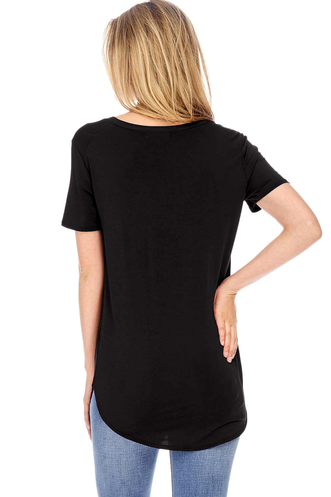 Round Hem V-Neck Tee