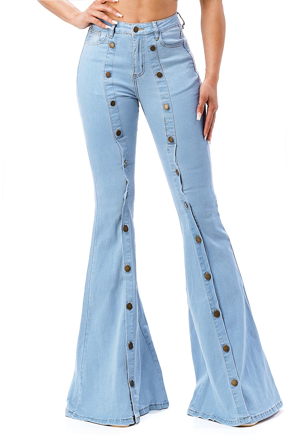 Exposed Buttons High Rise Flares