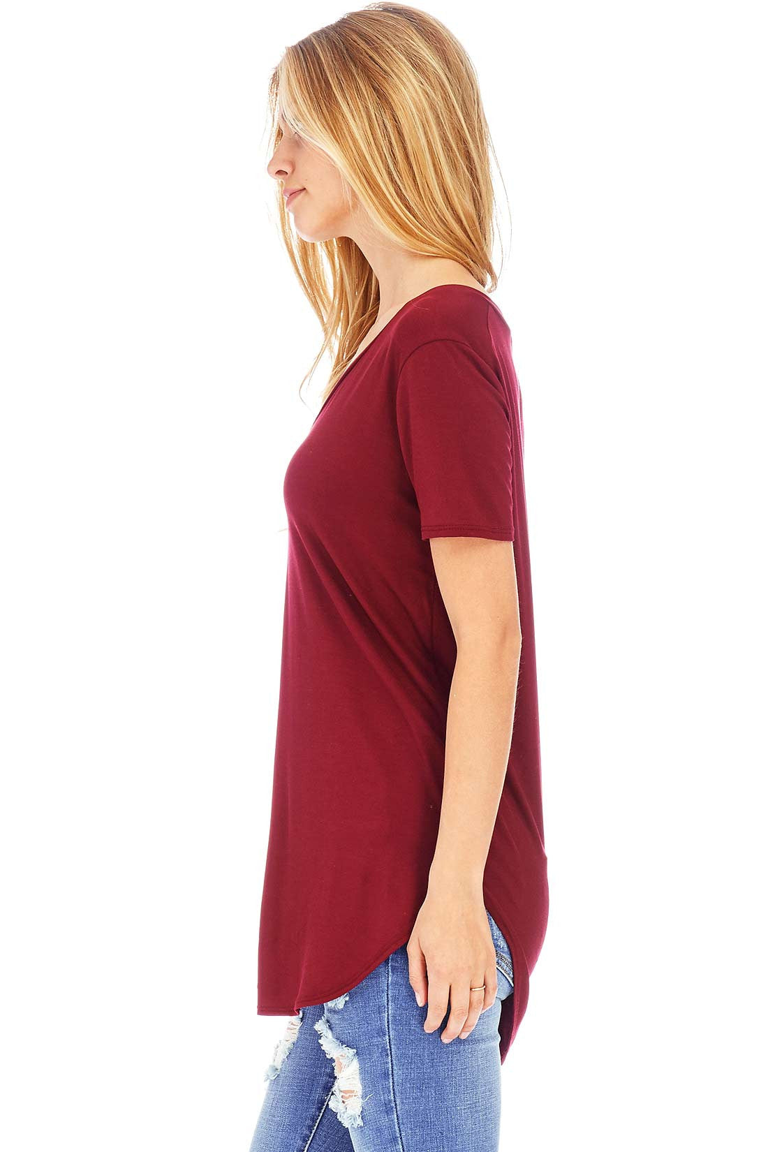 Round Hem V-Neck Tee