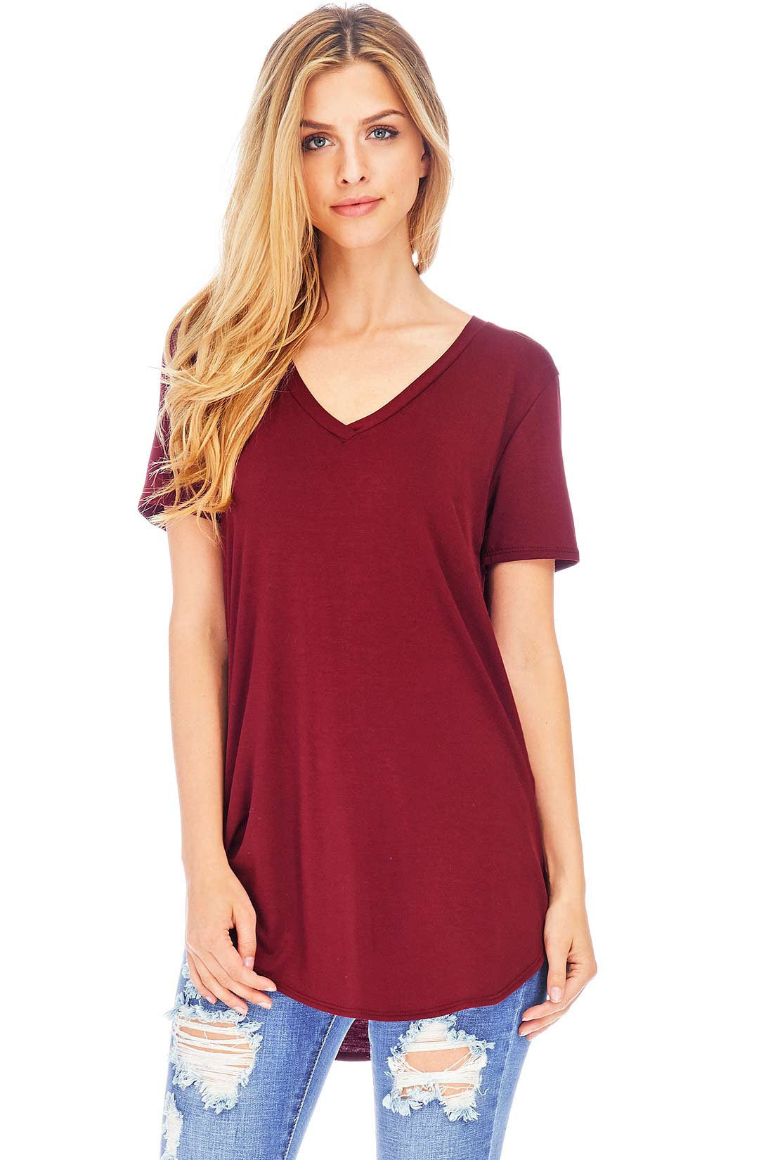 Round Hem V-Neck Tee