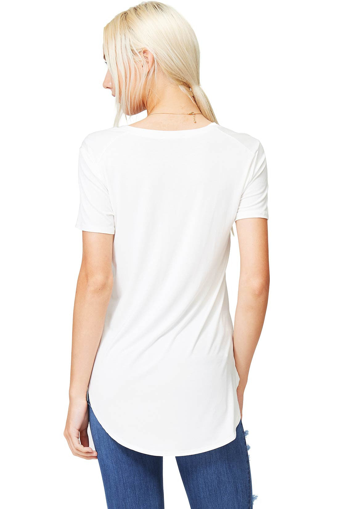 Round Hem V-Neck Tee
