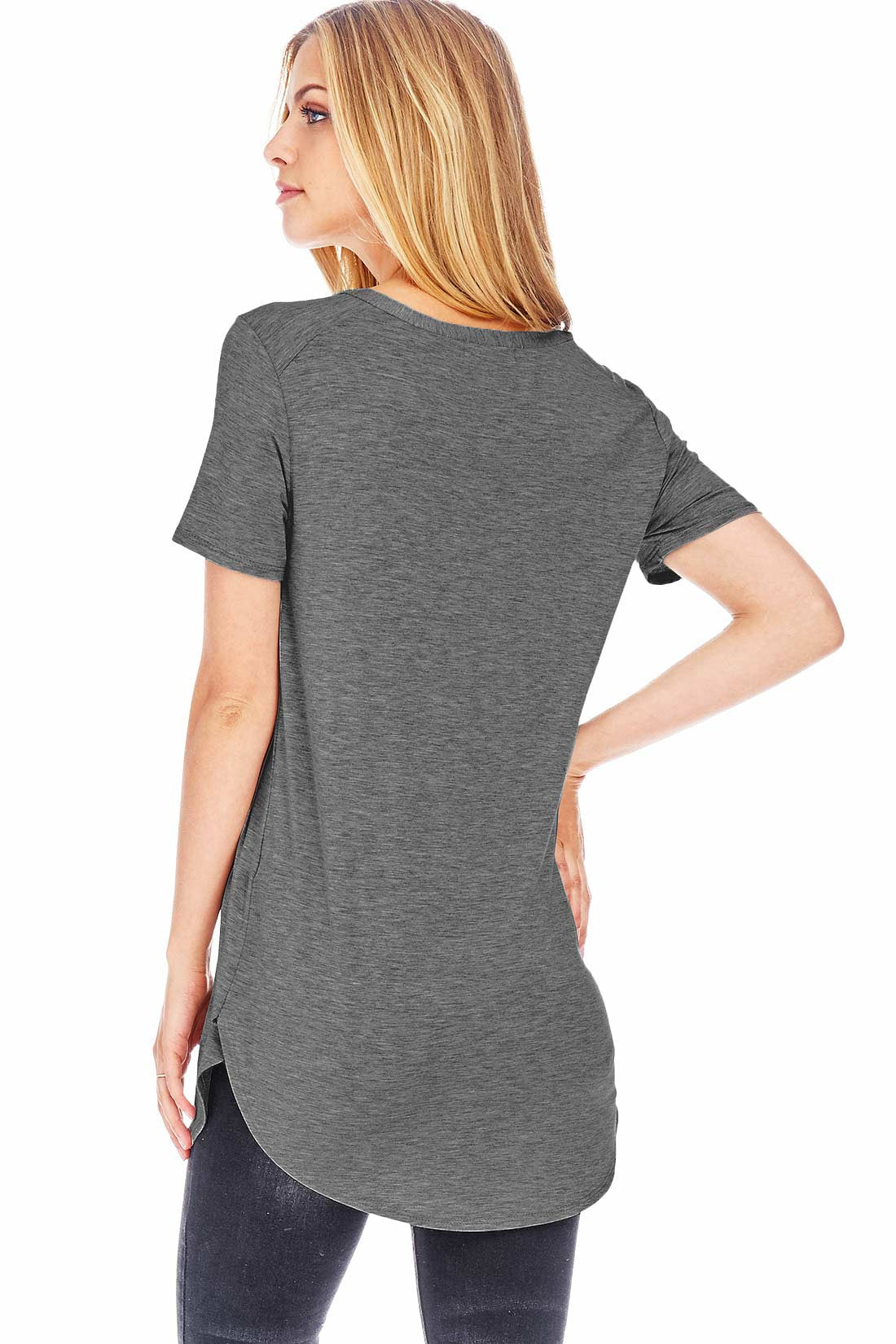 Round Hem V-Neck Tee