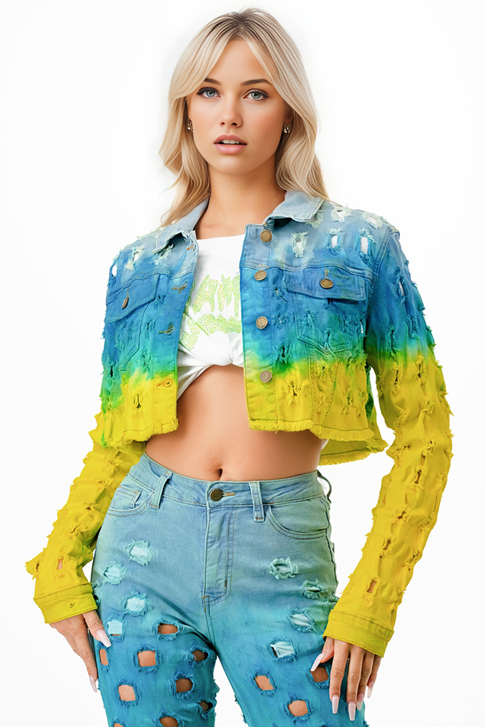 Neon pink cropped denim jacket best sale