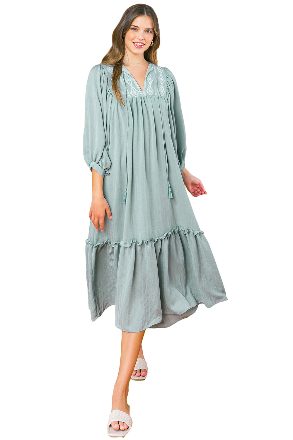 A. Calin By Flying Tomato Women's Shift Midi Kaftan Boho Dress (Sage, Large) A. Calin By Flying Tomato Women's Shift Midi Kaftan Boho Dress (Sage, Large)