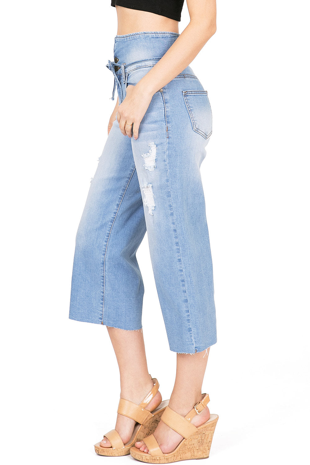 Facade Denim Culottes - Pink Ice