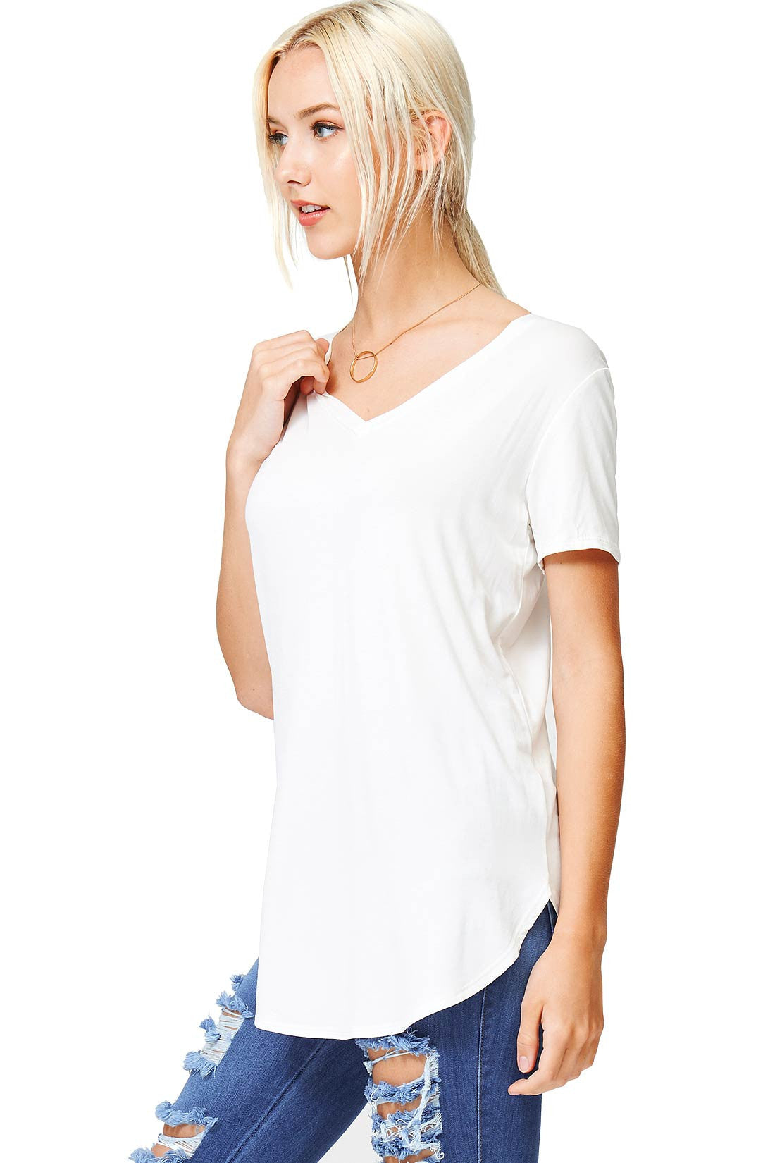 Round Hem V-Neck Tee