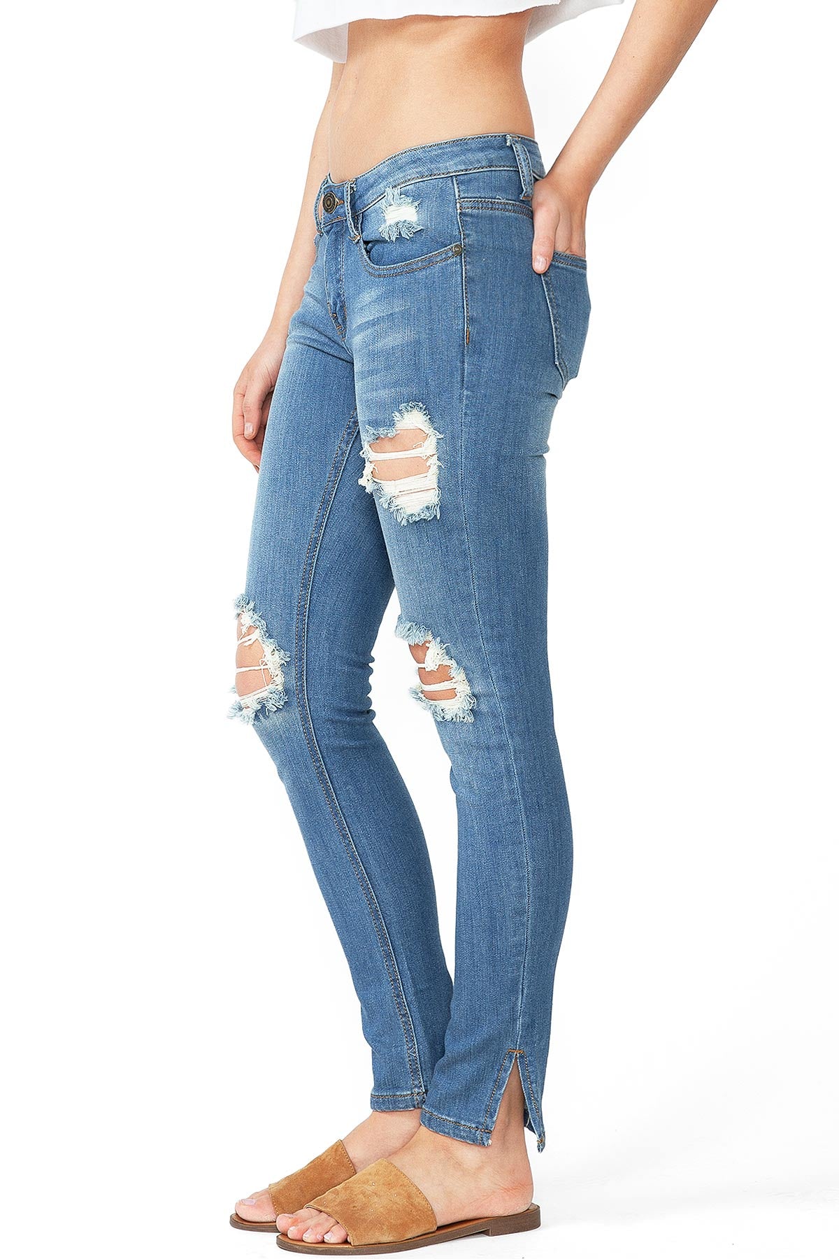 Split Hem Mid-Rise Skinnys