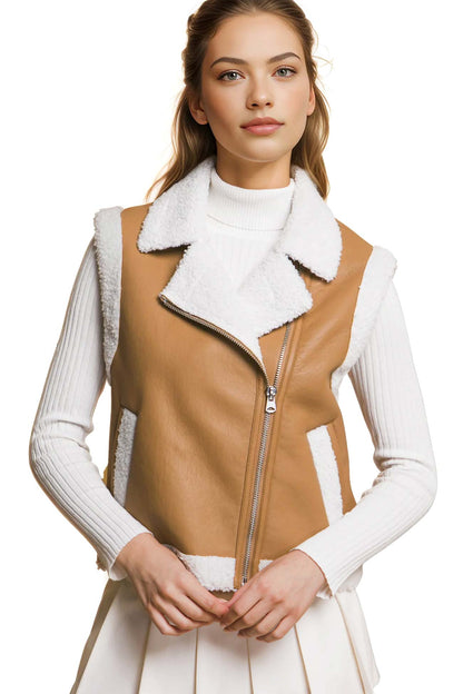 Faux Leather Sherpa Trim Vest