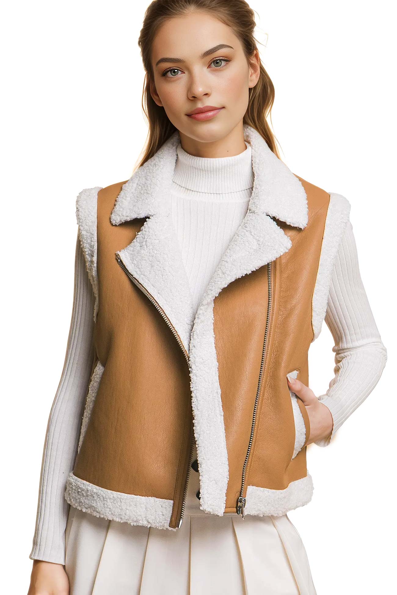 Faux Leather Sherpa Trim Vest