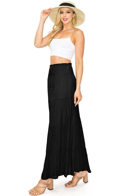 Boho Shirred Maxi Skirt