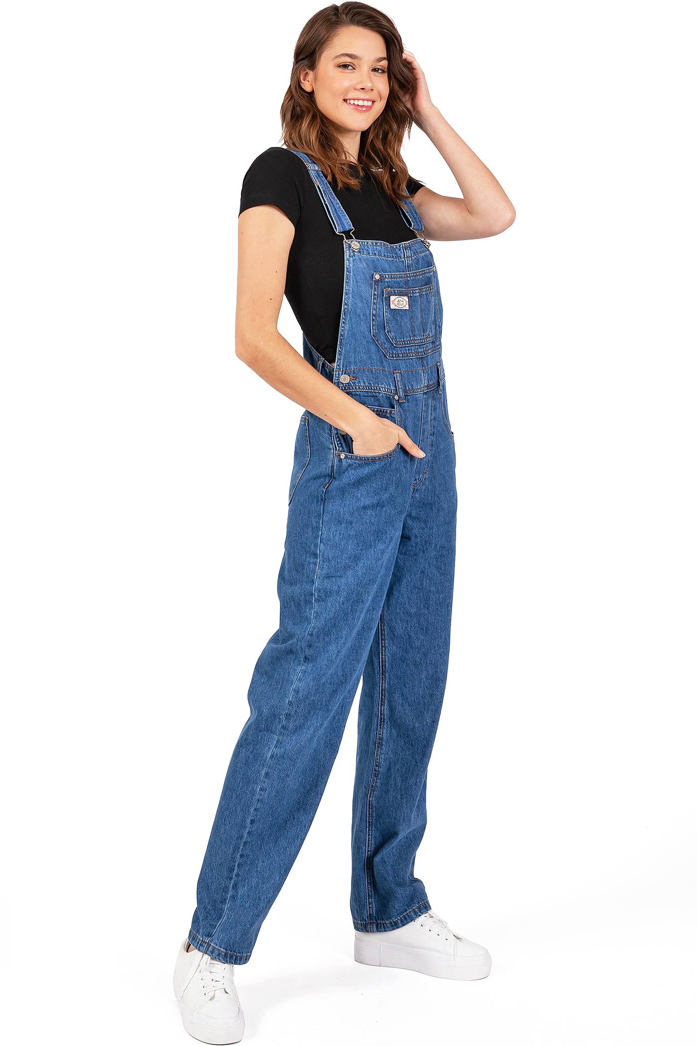 Lana Roux Relaxed Denim Oversize Boyfriend Overalls