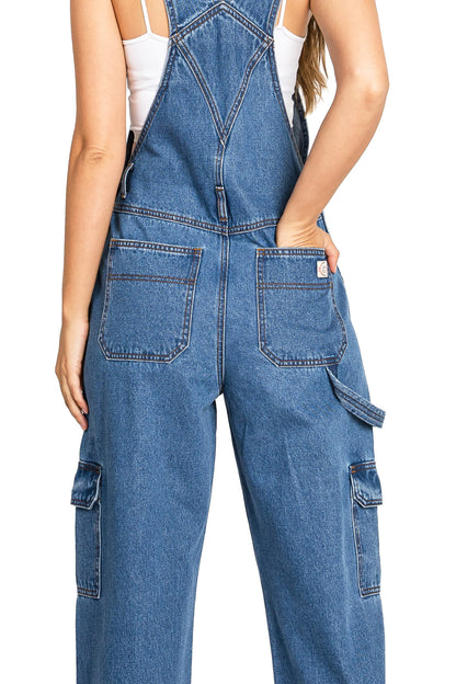 Lana Roux 90s Retro Dungaree Utility Cargo Denim Overalls