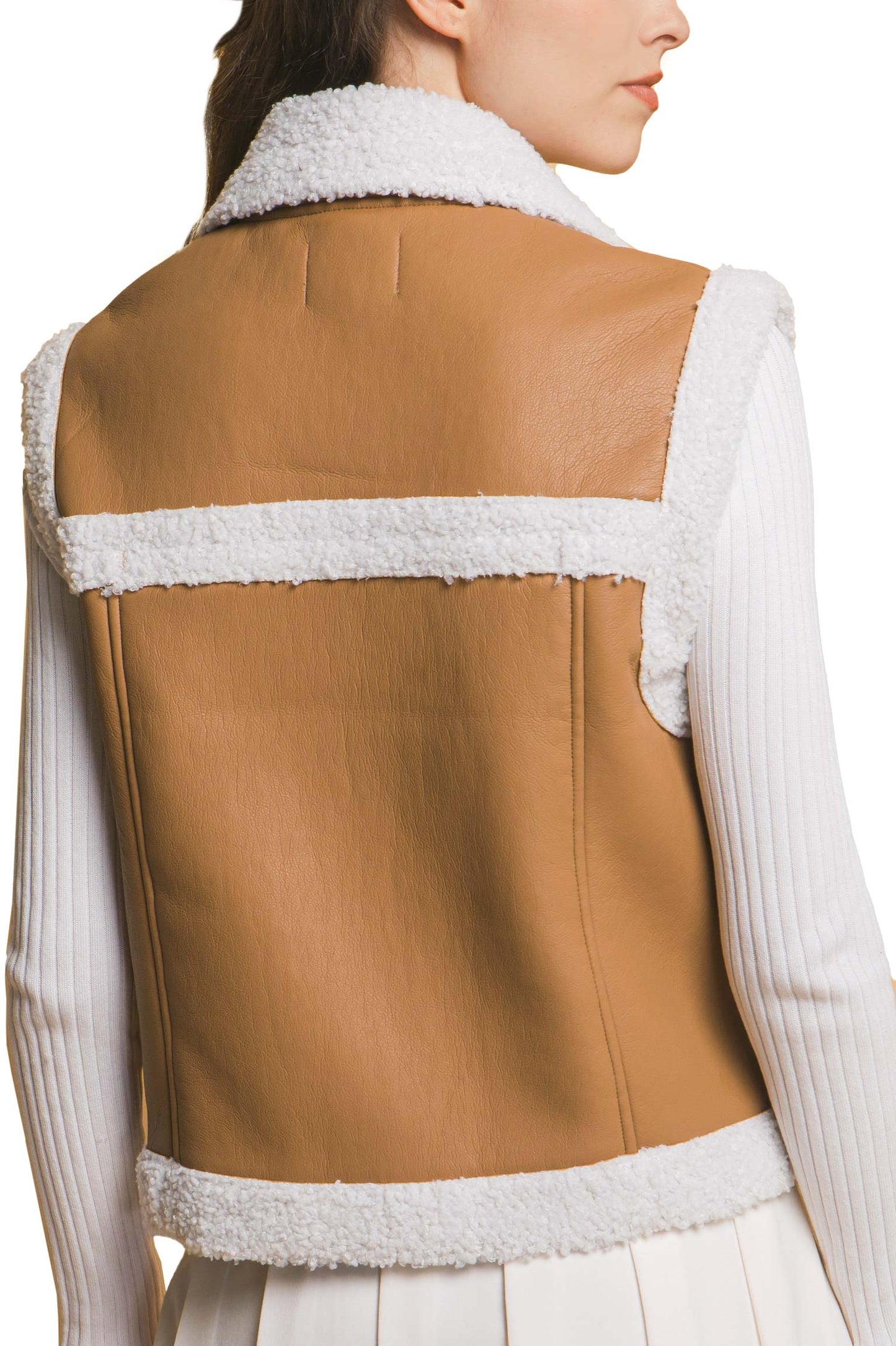 Faux Leather Sherpa Trim Vest