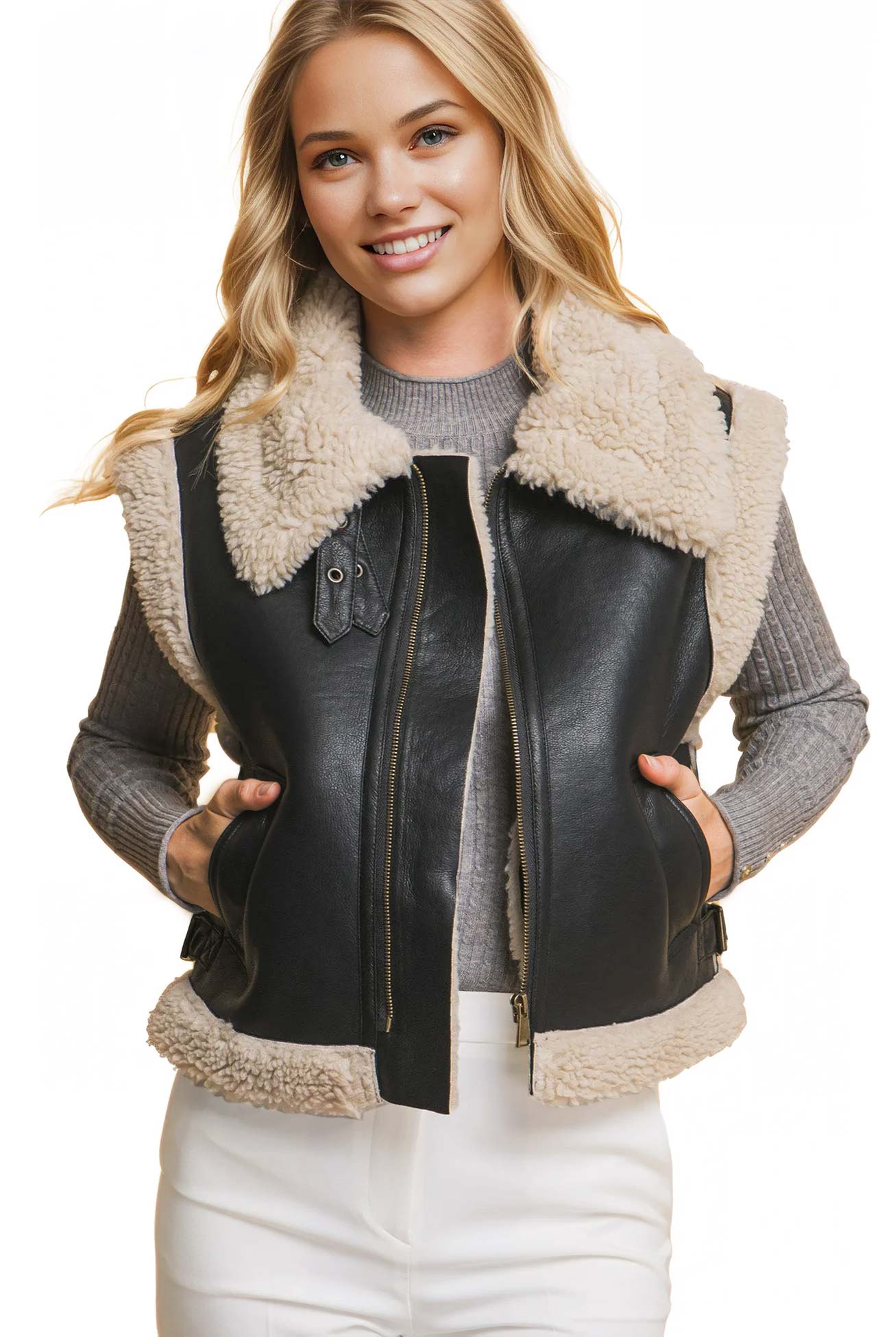 Shearling Moto Vest