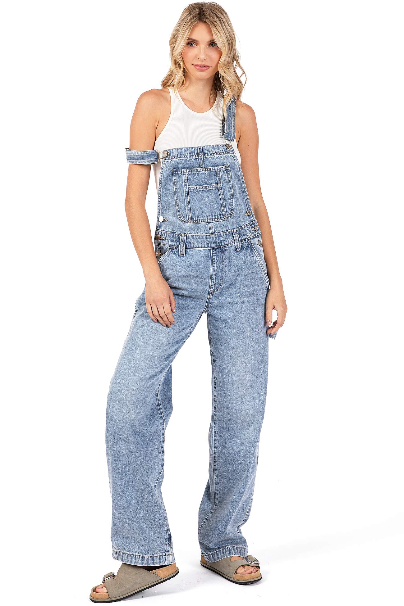 Lana Roux Low Rise Straight Leg Denim Overalls