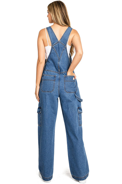 Lana Roux 90s Retro Dungaree Utility Cargo Denim Overalls