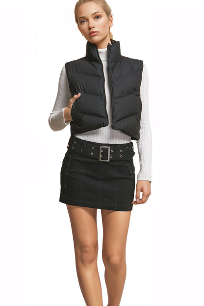 Chevron Crop Leather Puffer Vest