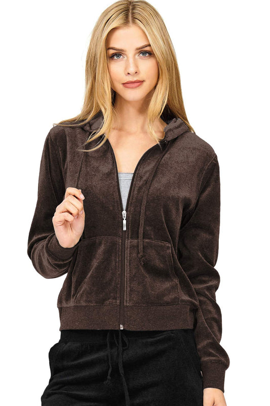 Ambiance Apparel Women's Juniors Velour Slim Fit Zip Up Hoodie