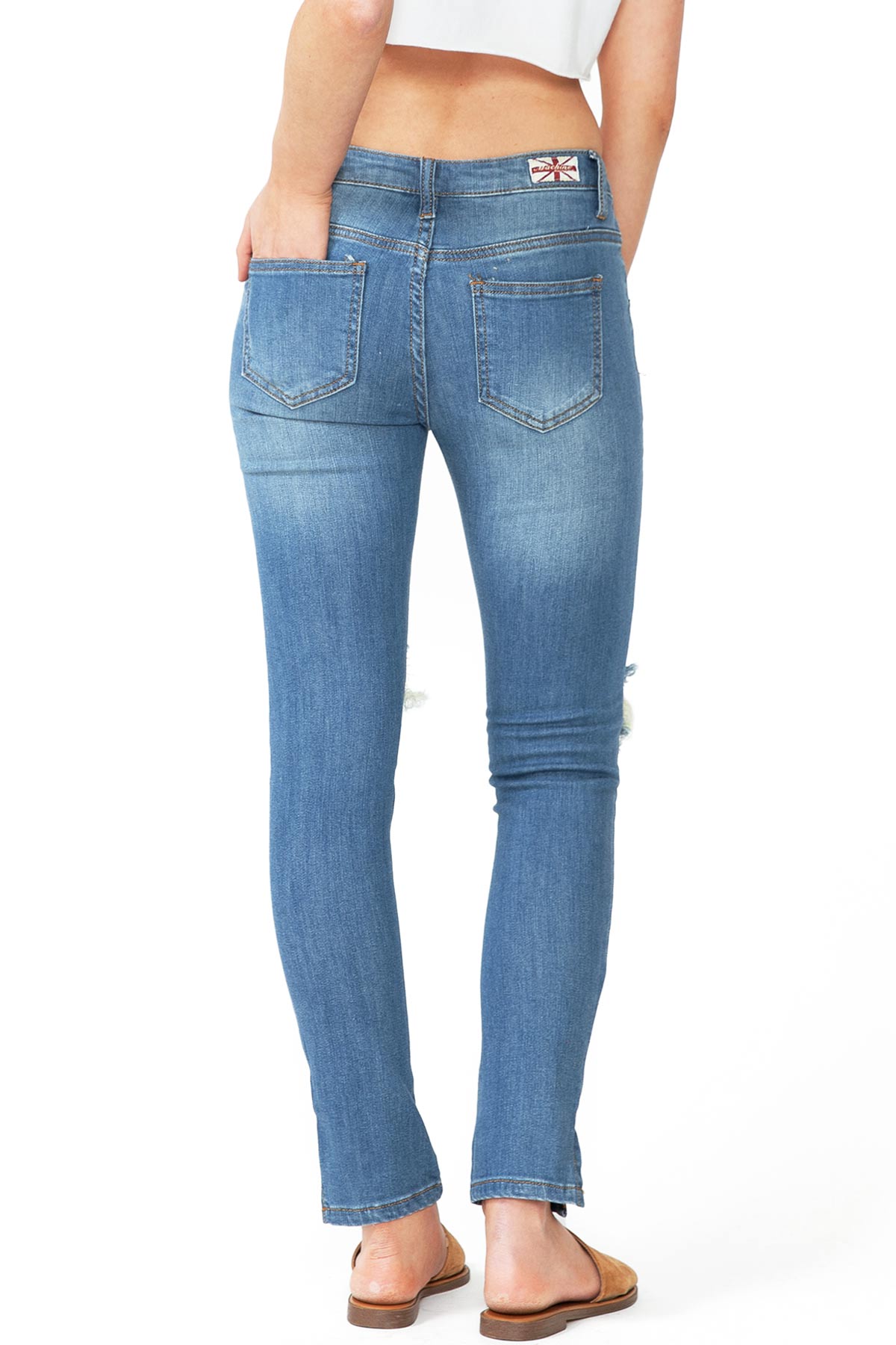 Split Hem Mid-Rise Skinnys