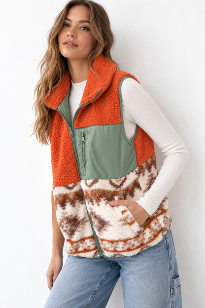 Southwest Sherpa Vest - Pink Ice