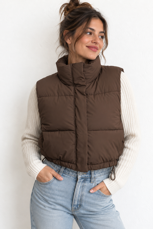 Micro Faux Leather Puffer Vest