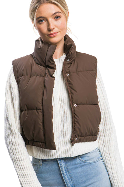 Micro Faux Leather Puffer Vest